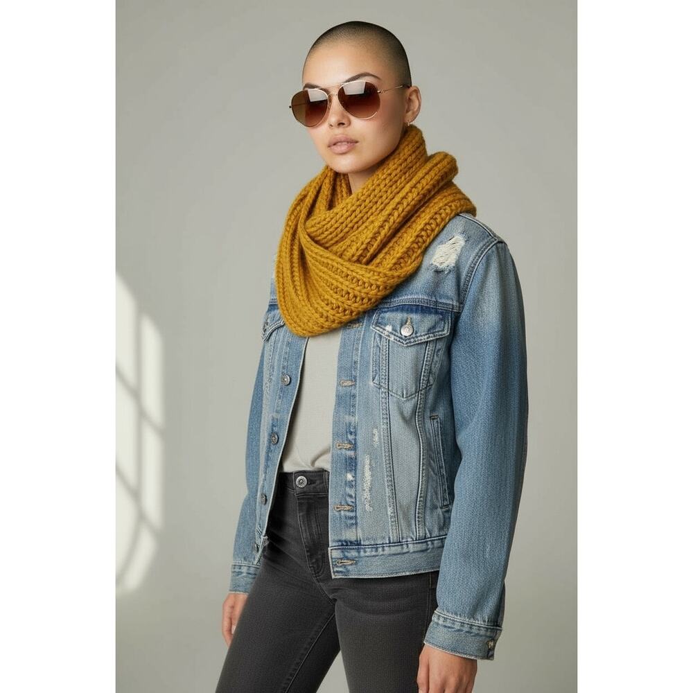 Womens Mustard Yellow Crochet Knitted Infinity scarf